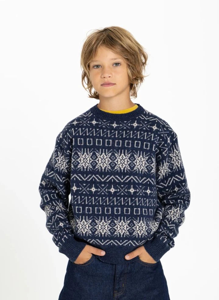 Hundred Pieces - Mika Jakarlı Merino Yün Kazak | Gri mavi