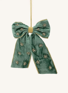 Anna + Nina - Crimson Luxe Boncuklu Dekoratif Noel Fiyonk | Yeşil