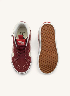Vans - बरगंडी SK8-Hi रीइश्यू ज़िपर्ड एंकल स्नीकर्स साइड नॉट्स