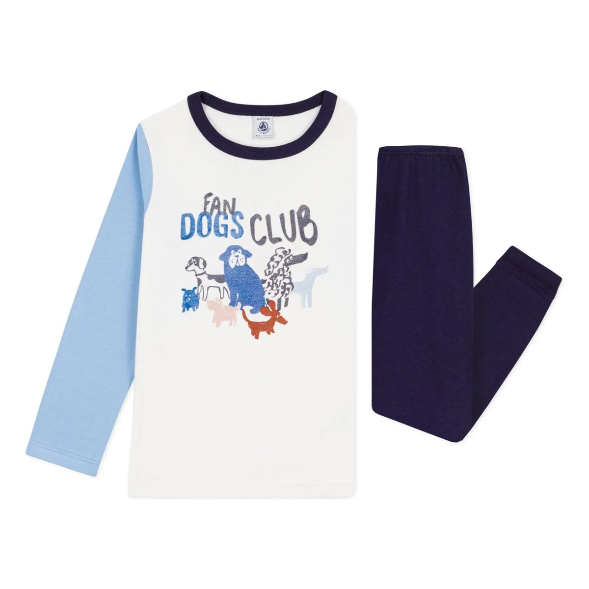 Petit Bateau - Fan Dogs Club ऑर्गेनिक कॉटन पजामा | नीला