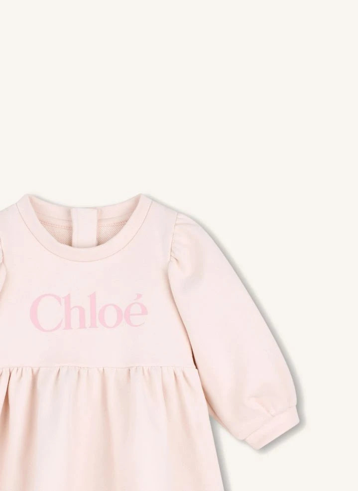 Chloé - Chloé ऑर्गेनिक कॉटन फ्लीस ड्रेस | पीच