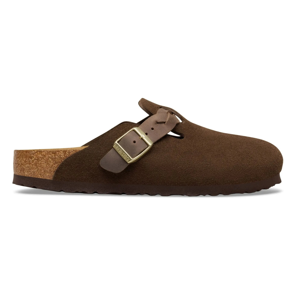 BIRKENSTOCK - बोस्टन ब्रेडेड स्वेड स्लिपर्स | भूरा