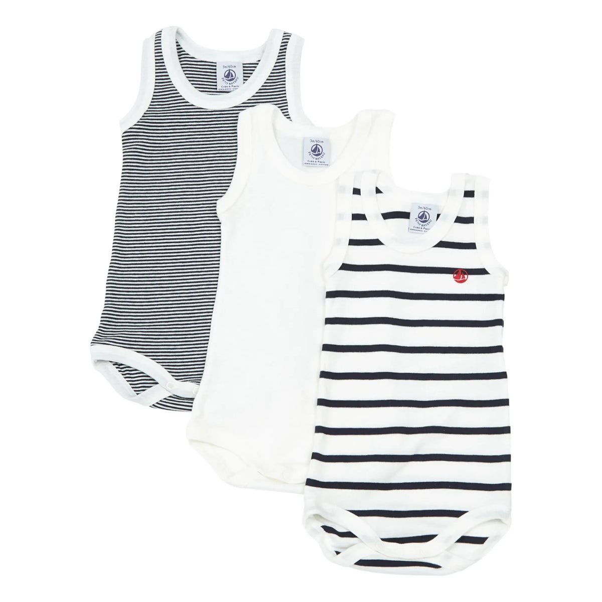 Petit Bateau - 3'lü Organik Pamuklu Çizgili Bebek Tulumu | Mavi