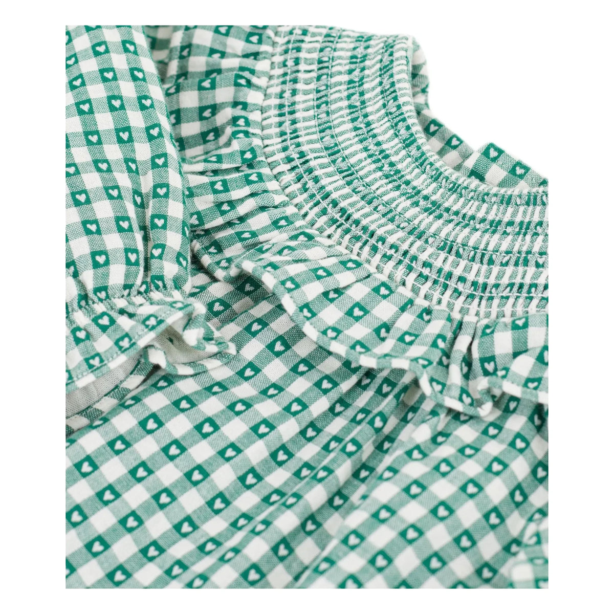 Petit Bateau - हरे चौखाने वाली ऑर्गेनिक कॉटन ड्रेस
