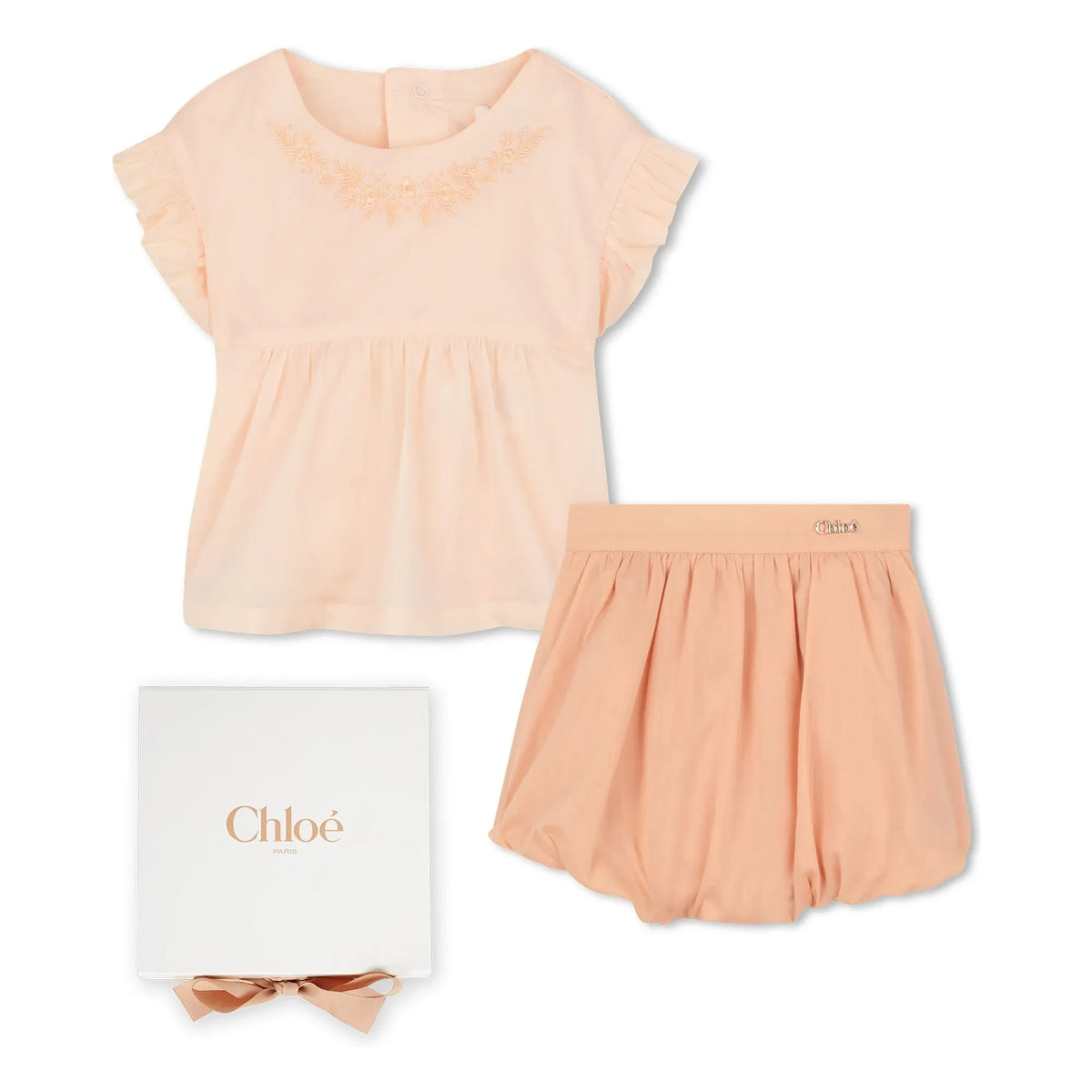 Chloé - Organik pamuklu bluz ve şort takımı | Pudra pembesi