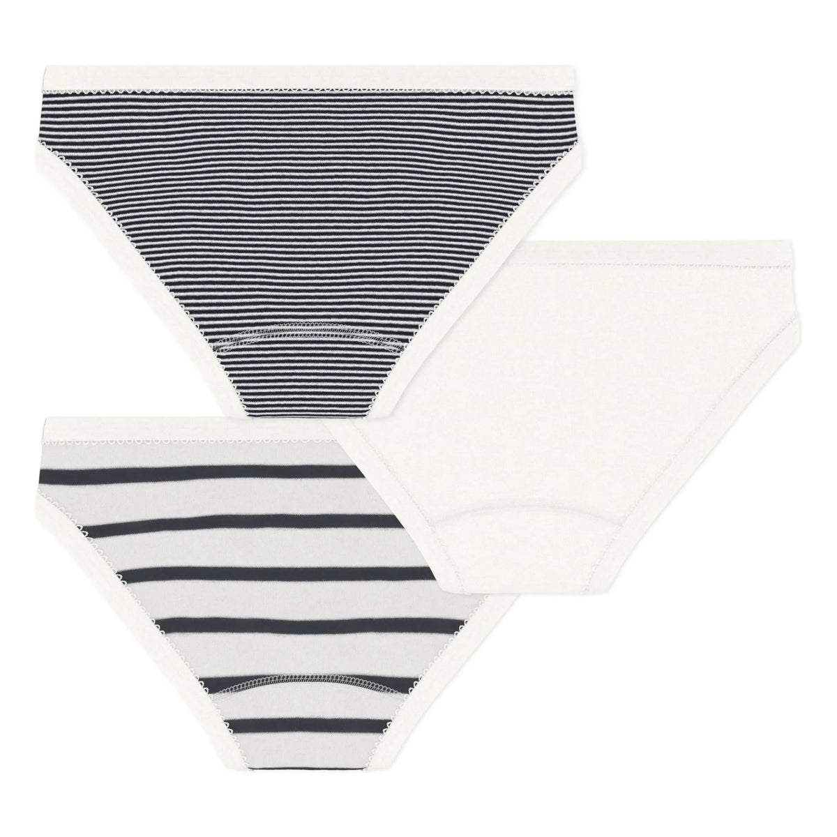 Petit Bateau - 3'lü Organik Pamuklu Külot Marinière | Lacivert