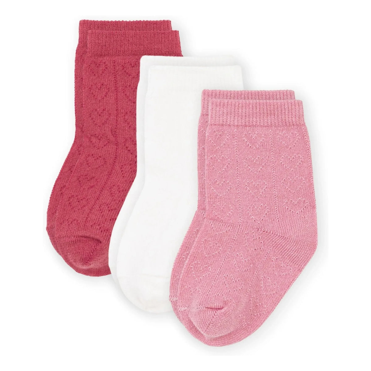 Petit Bateau - 3 Çift Kalp Desenli İşlemeli Çorap Seti | Pembe