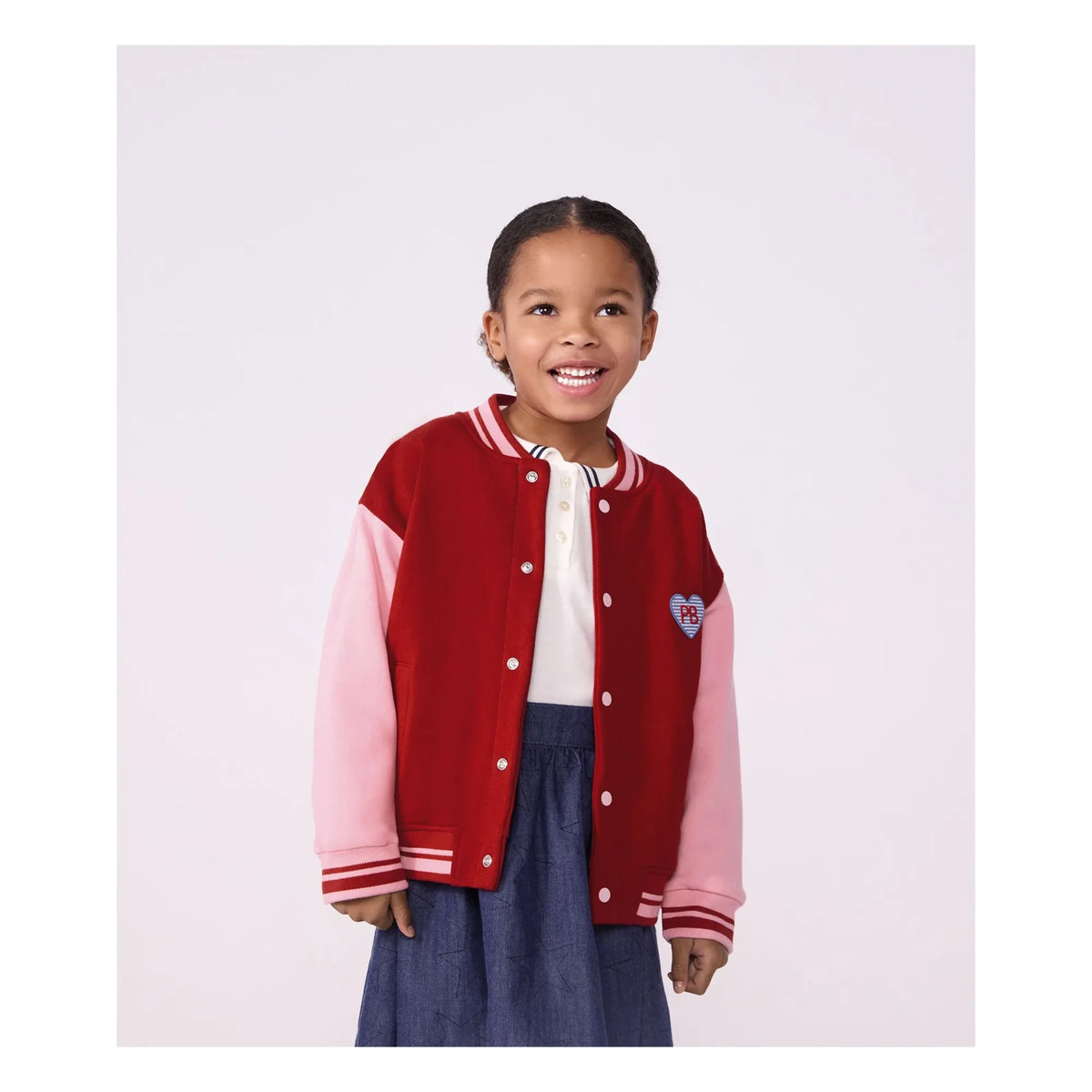 Petit Bateau - टेडी कलरब्लॉक पीबी ऑर्गेनिक कॉटन जैकेट | लाल