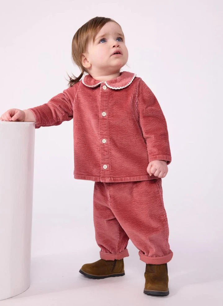 Petit Bateau - ऑर्गेनिक कॉटन वेलवेट बेबी पैंट | लाल
