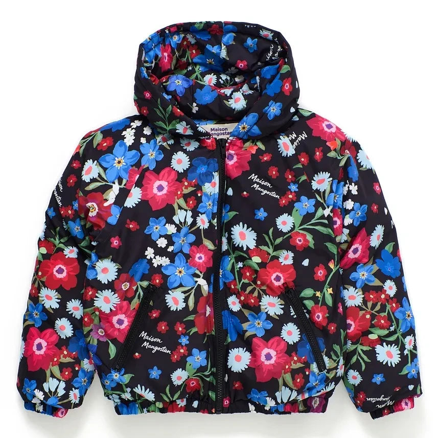 Maison Mangostan - Floral Desenli Şişme Mont | Siyah
