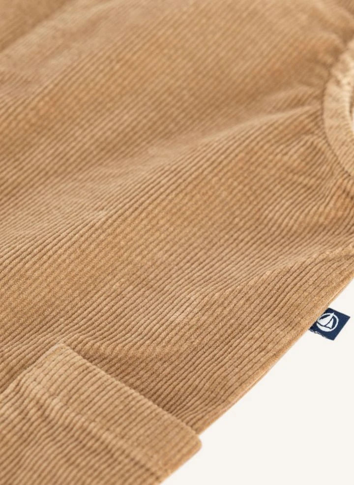 Petit Bateau - ऑर्गेनिक कॉटन वेलवेट जंपसूट | कैमल