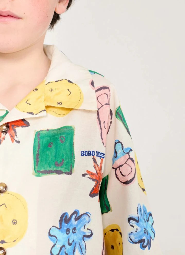 Bobo Choses - Organik Pamuk İşlemeli Gömlek ve Pantolon Takımı | Ecru