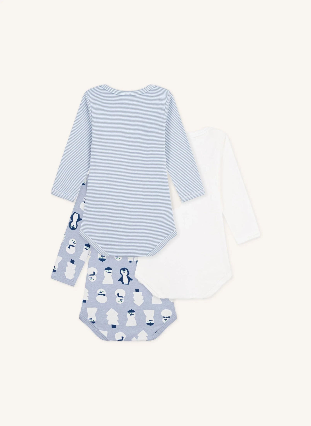 Petit Bateau - 3'lü Organik Pamuk Kardan Adam Zıbın Seti | Gri mavi
