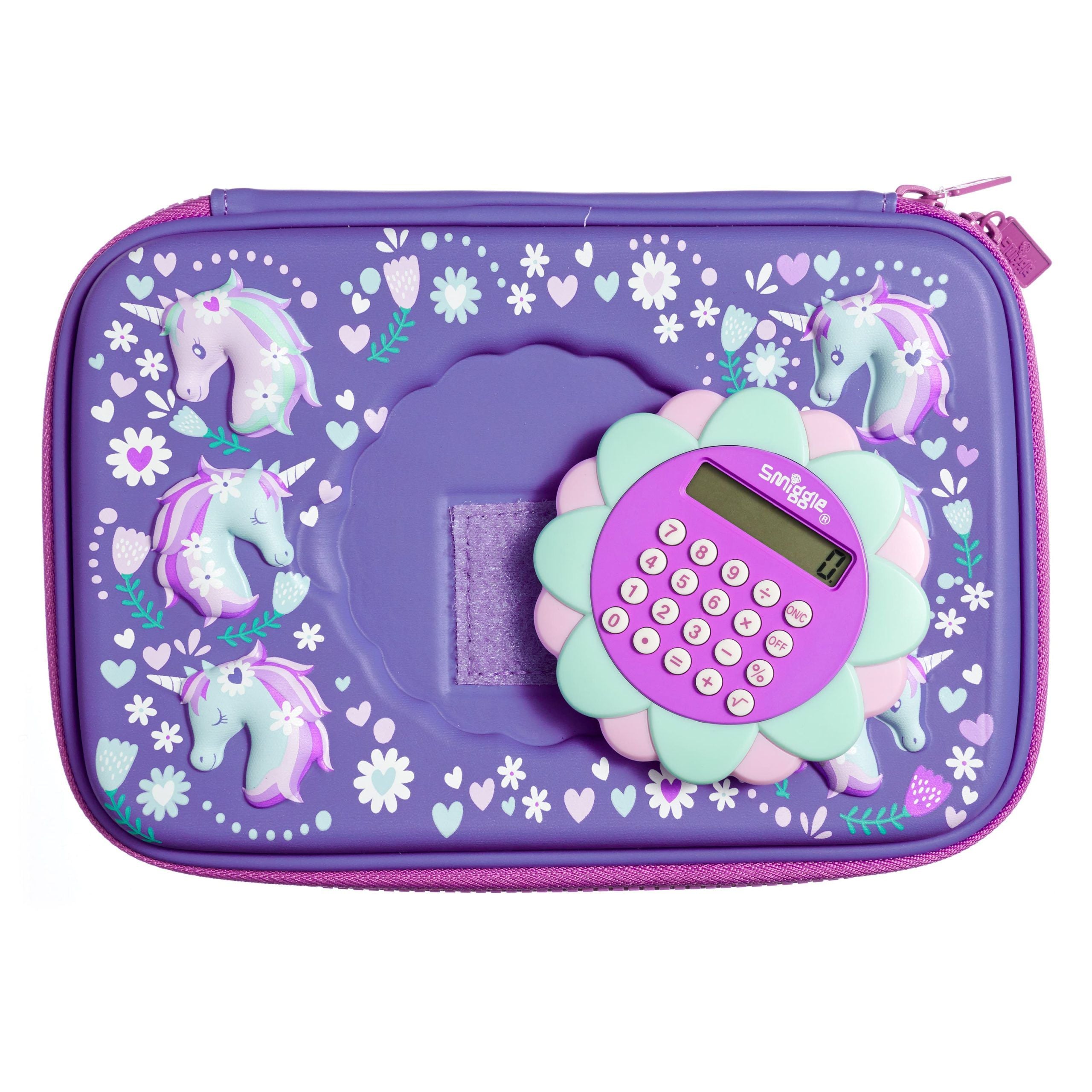 Smiggle - Unicorn Hesap Makineli Hardtop Kalem Kutusu-Dinossi