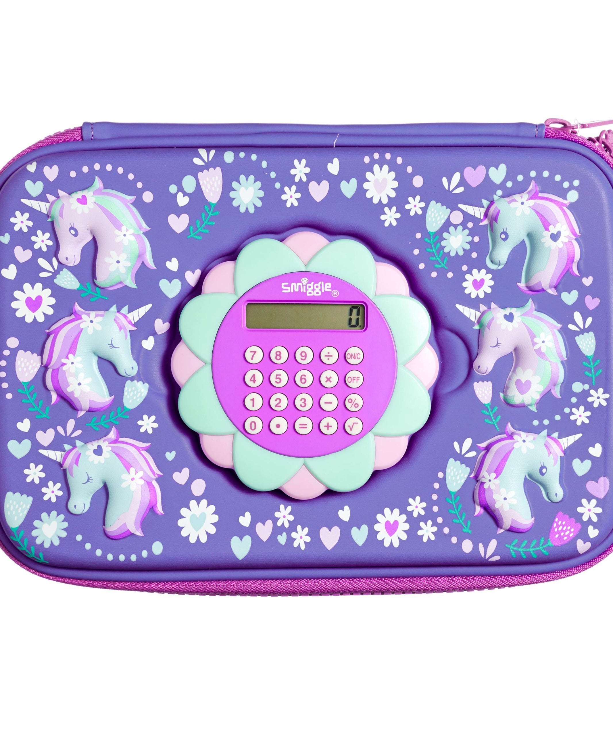 Smiggle - Unicorn Hesap Makineli Hardtop Kalem Kutusu-Dinossi