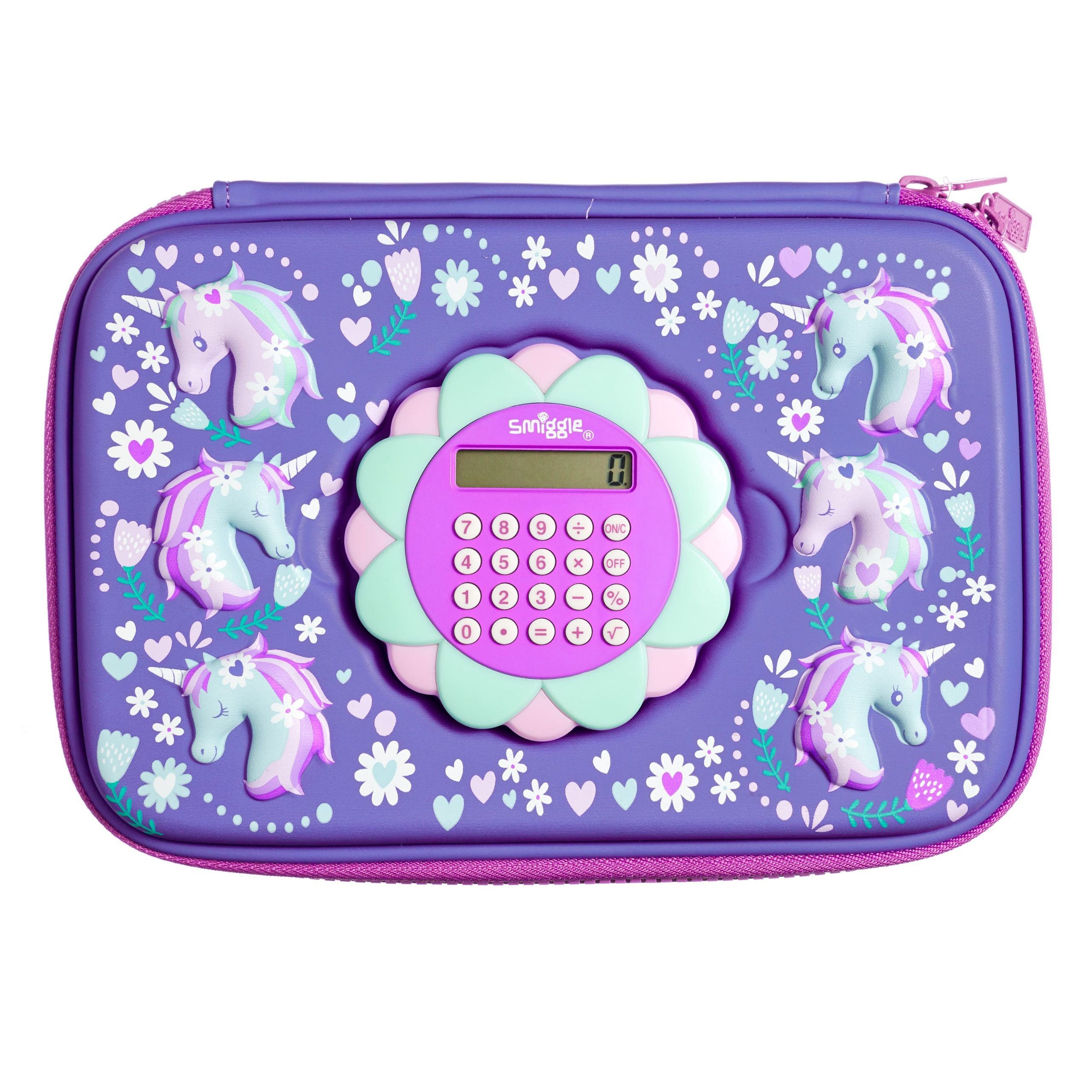 Smiggle - Unicorn Hesap Makineli Hardtop Kalem Kutusu-Dinossi