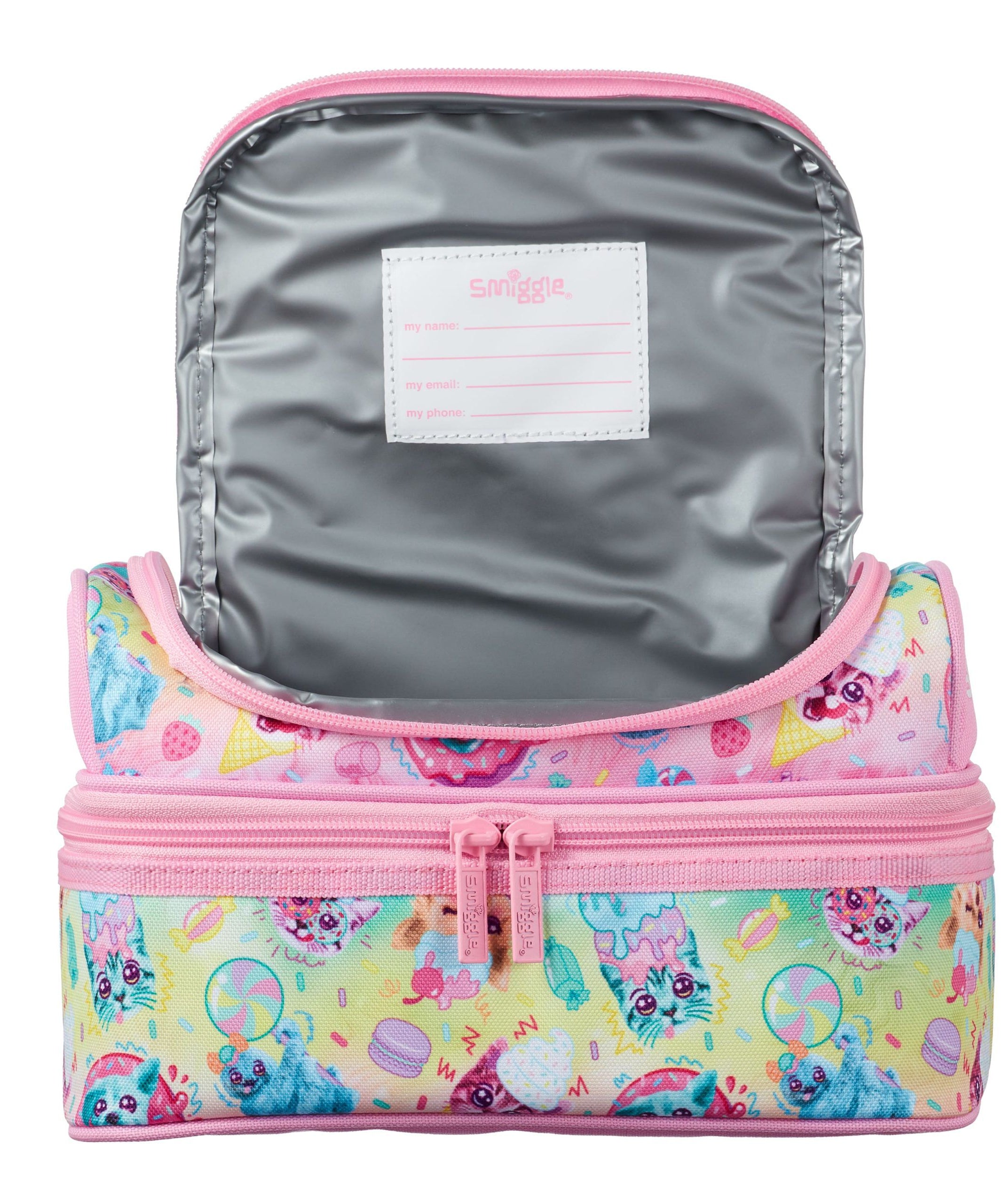 Smiggle - Galaxy Çift Katlı Tatlı Kediler Hayvanlar Beslenme Çantası-Dinossi