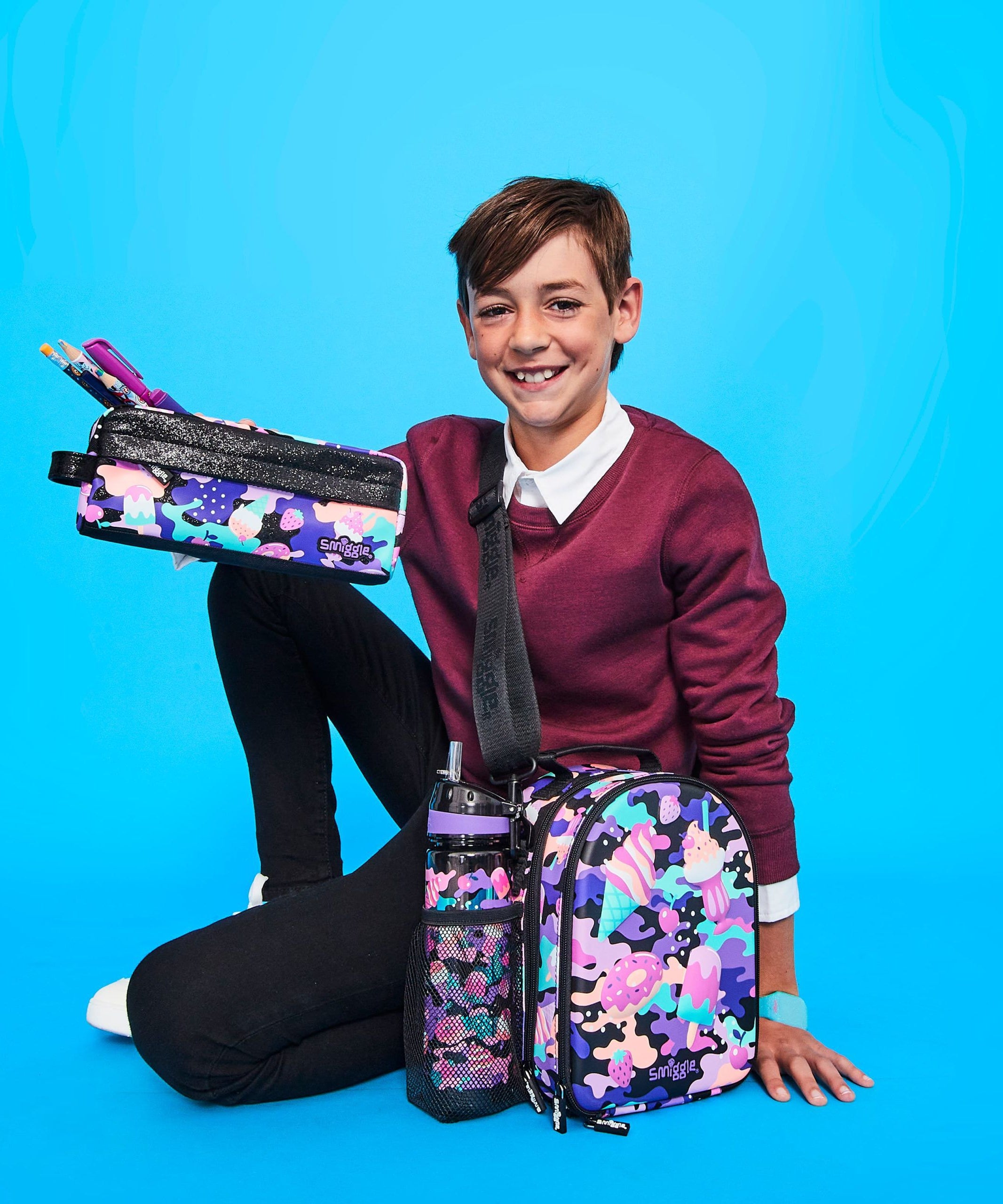 Smiggle - Hide Sert Kapaklı Beslenme Çantası-Dinossi