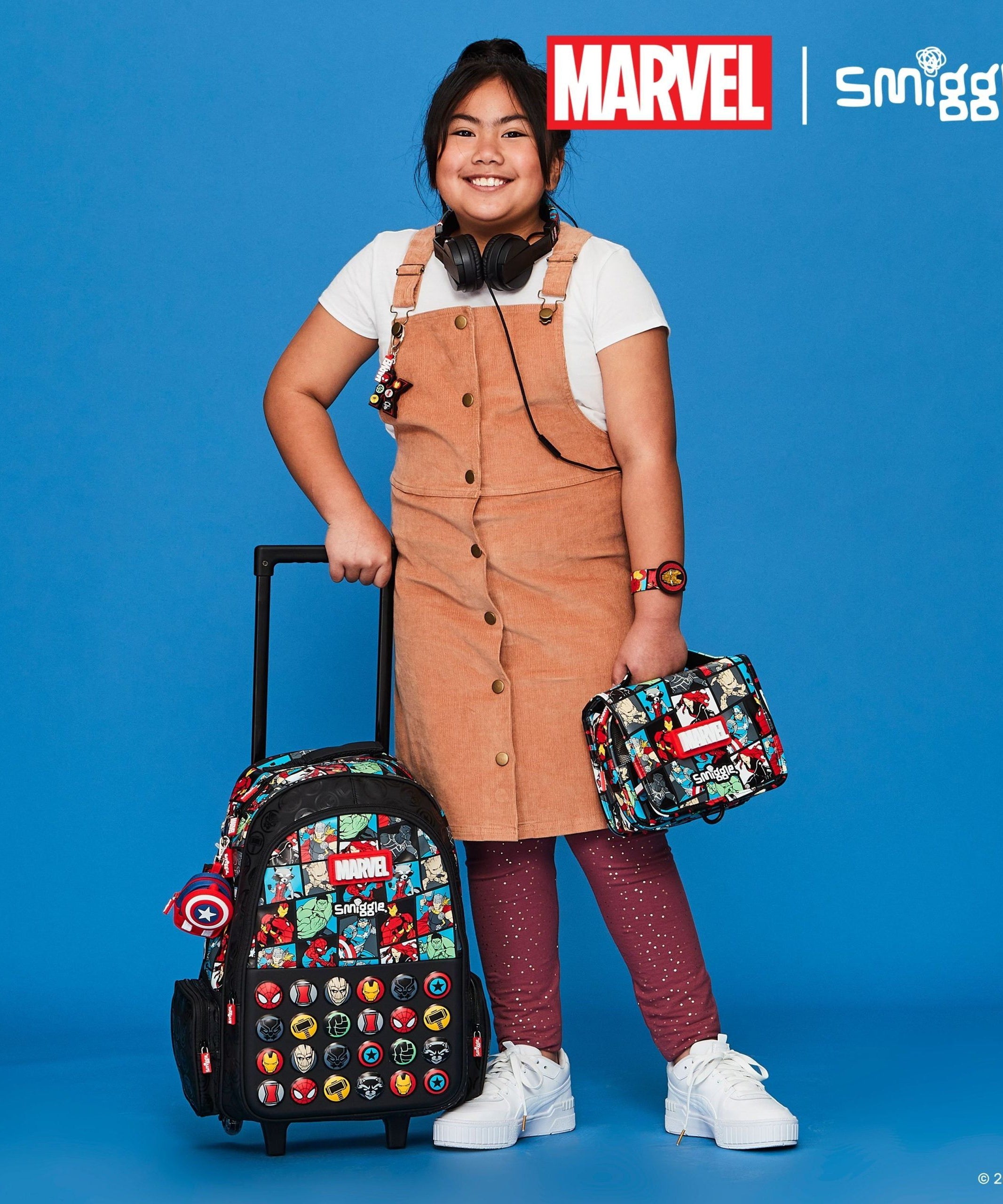 Smiggle - Marvel Çekçekli Işıklı Tekerlekli Çanta-Dinossi