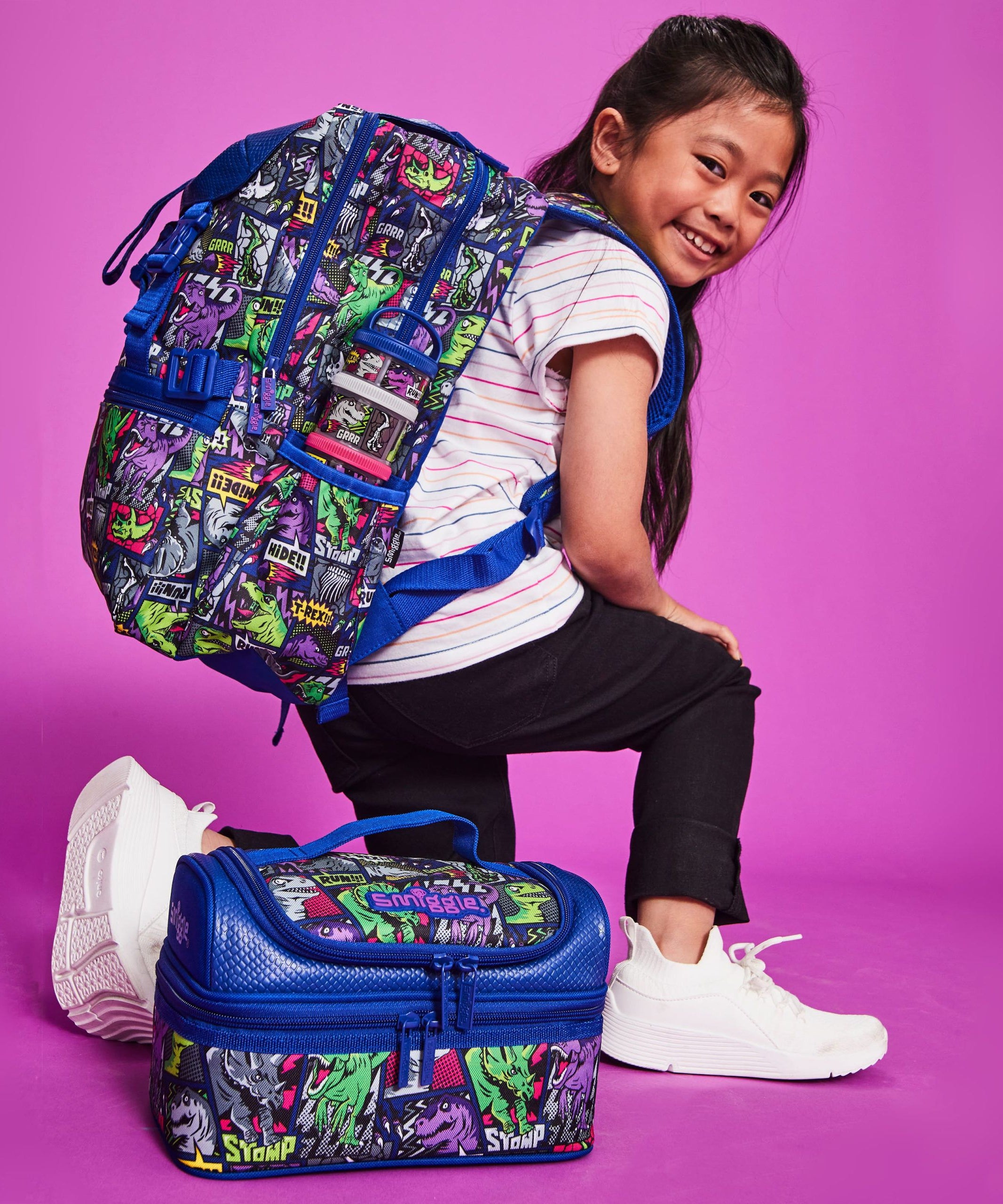 Smiggle - Bright Side Çift Katlı Beslenme Çantası-Dinossi