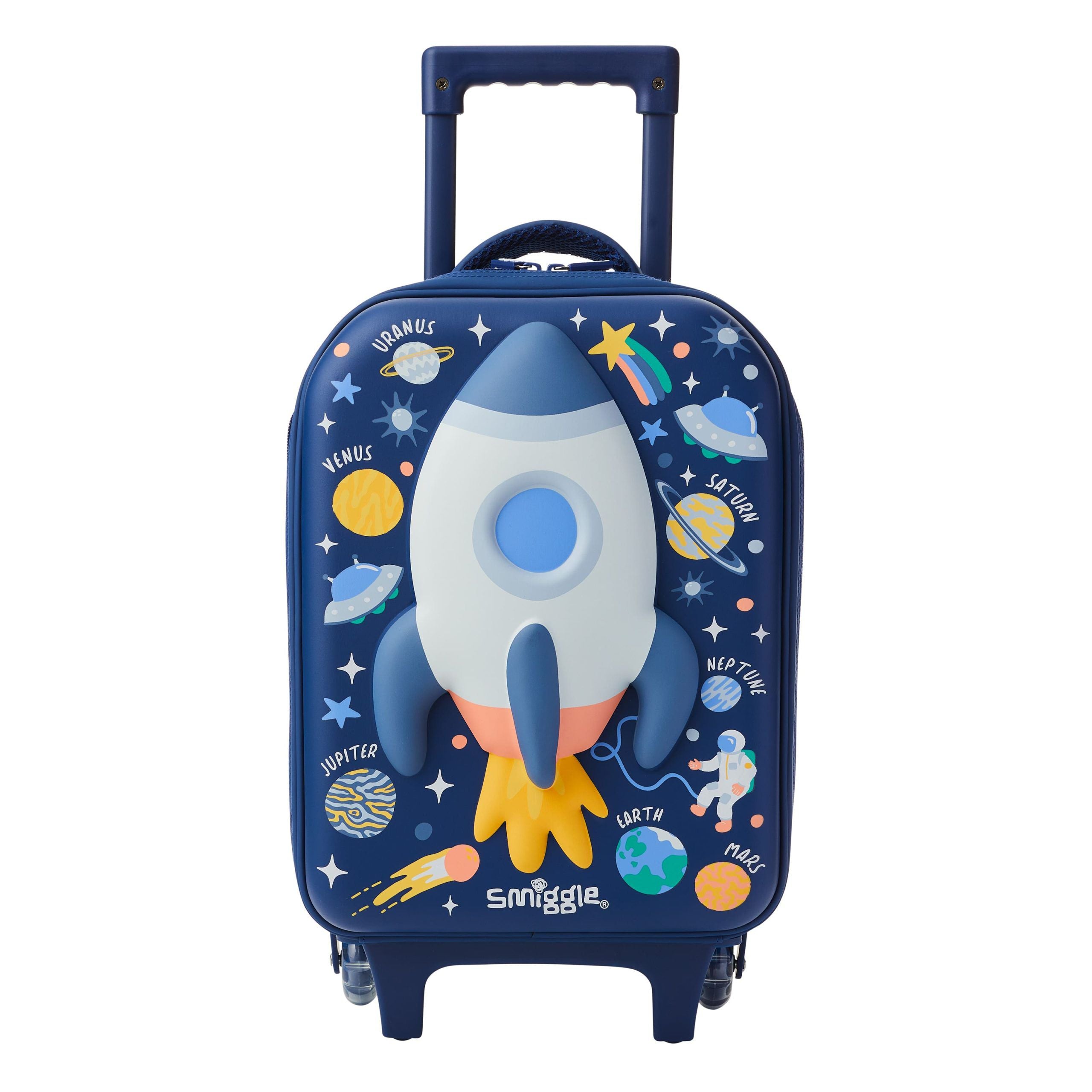 Smiggle - Sky Hi Junior Çekçekli Tekerlekleri Işıklı Çocuk Valizi-Dinossi