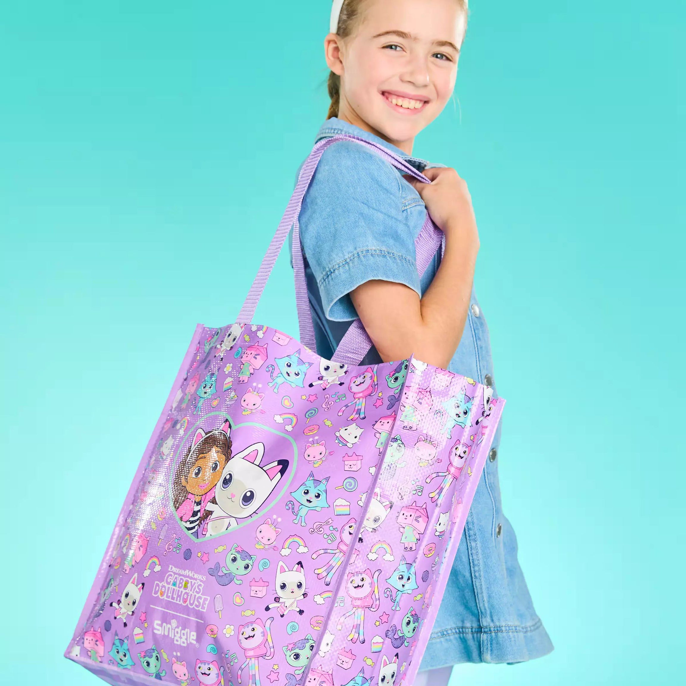 Smiggle - Gabbys Dollhouse Orta Boy Yeniden Kullanabilir El Çantası-Dinossi