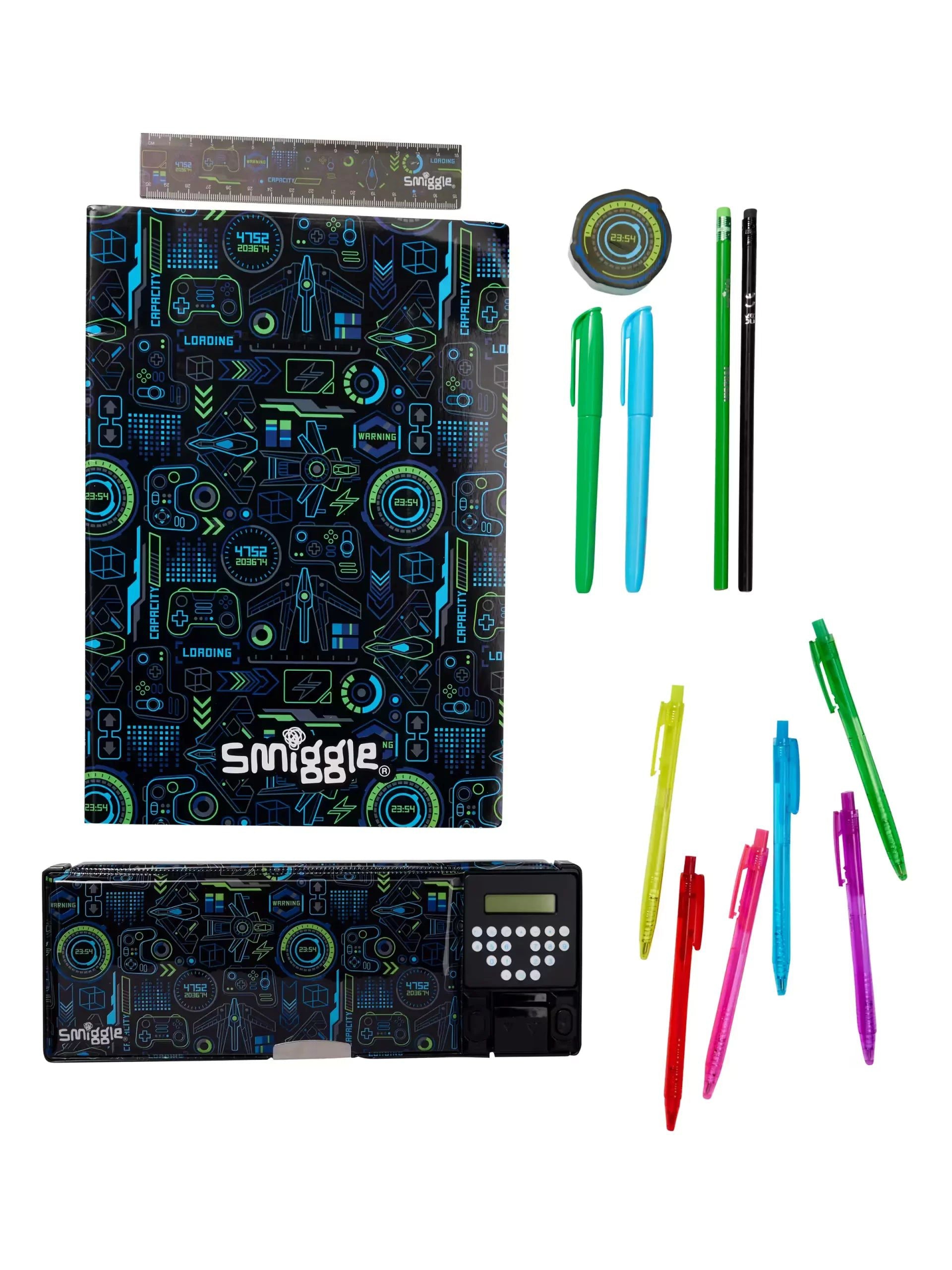 Smiggle - Pop Out Oyun Tutkunu Hesap Makineli Otomatik Kalem Kutusu ve Kırtasiye Seti-Dinossi