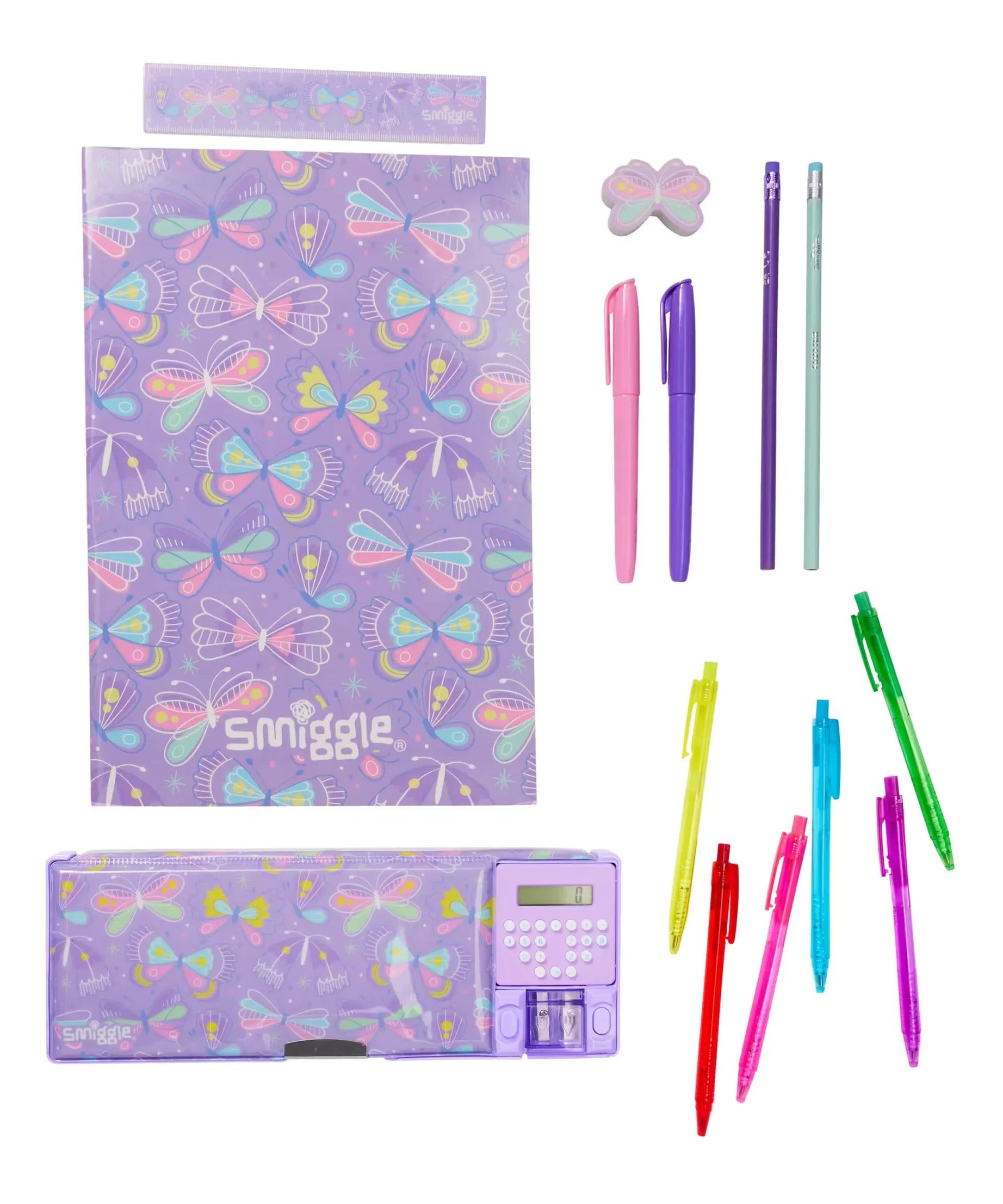 Smiggle - Pop Out Hayal Bahçesi Hesap Makineli Otomatik Kalem Kutusu ve Kırtasiye Seti-Dinossi