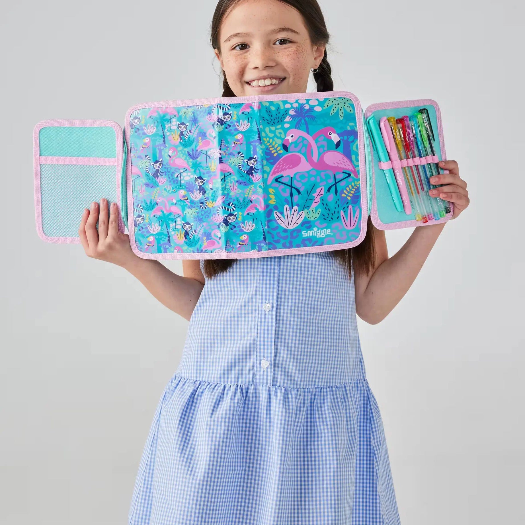 Smiggle - Wild Side Flamingo Kalem Kutusu ve Kırtasiye Seti-Dinossi