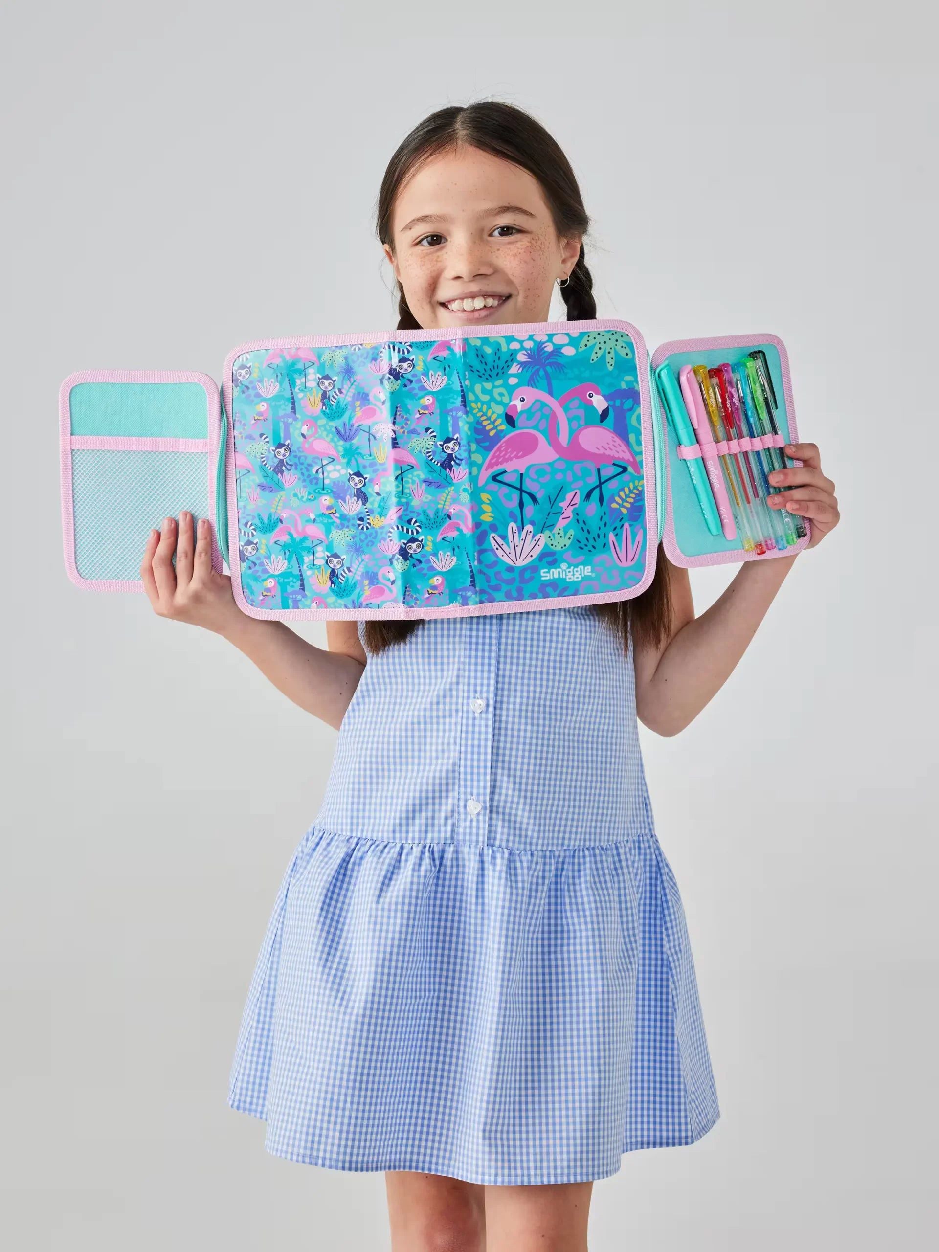 Smiggle - Wild Side Flamingo Kalem Kutusu ve Kırtasiye Seti-Dinossi