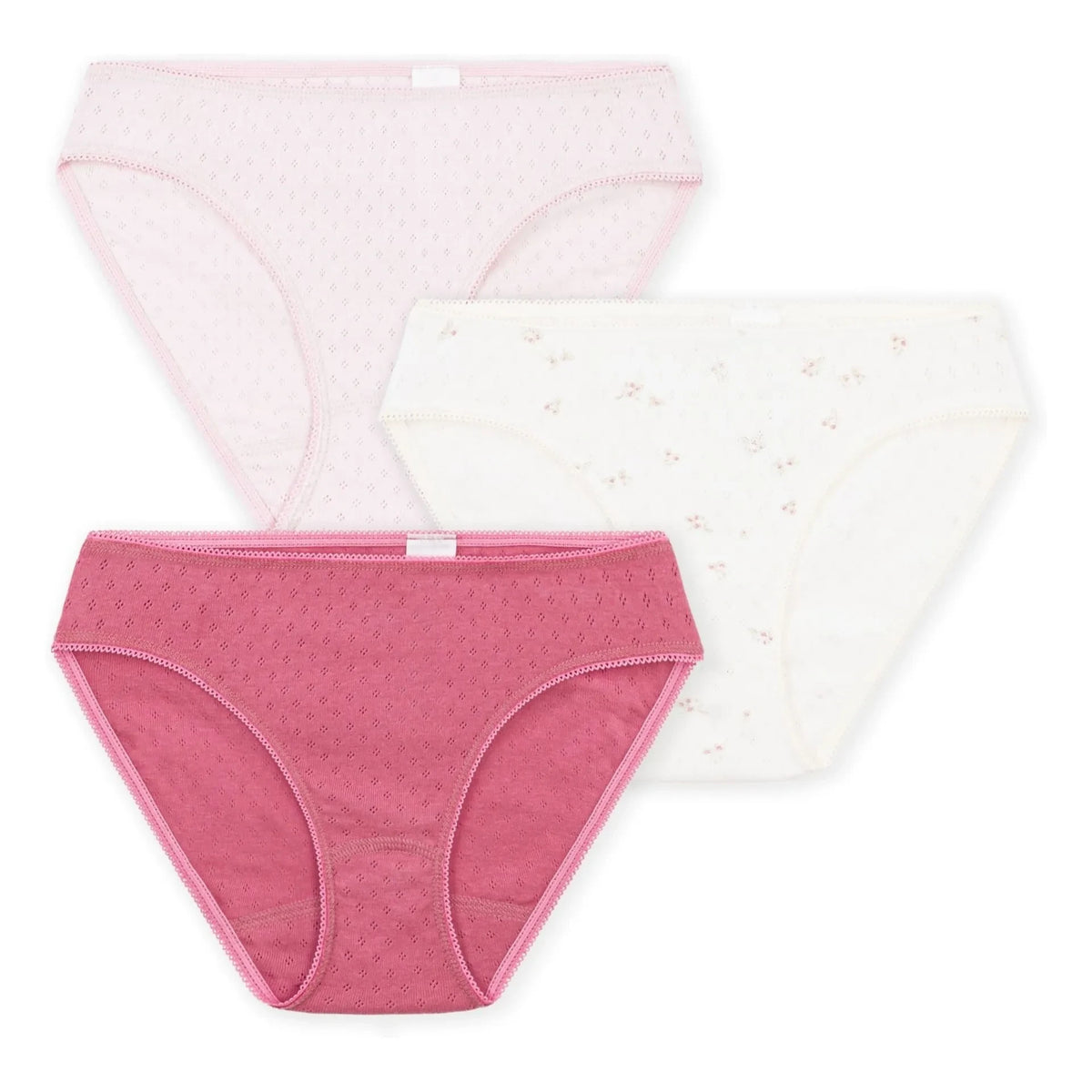 Petit Bateau - 3'lü Organik Pamuklu Ajurlu Külot | Pembe