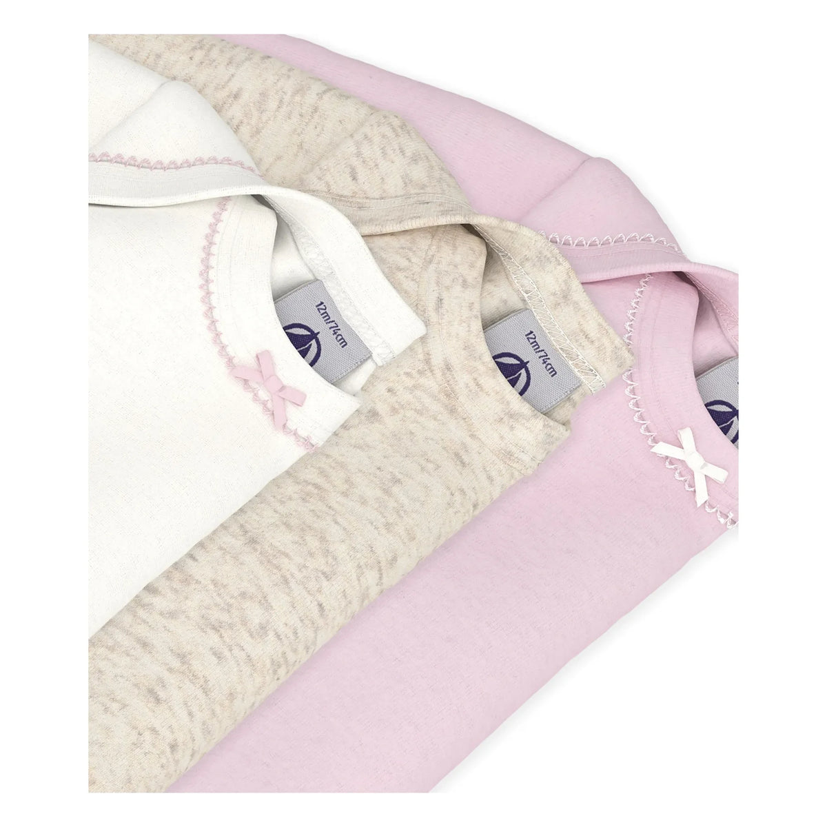 Petit Bateau - 3'lü Düz Body Seti Organik Pamuk Düğümlü | Pembe