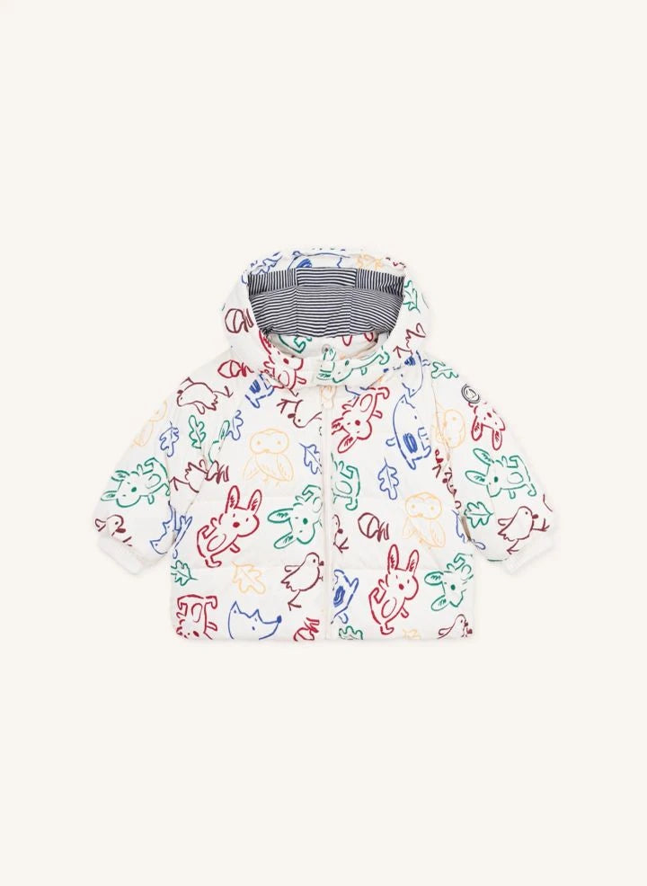 Petit Bateau - एक्लू बेबी एनिमल प्रिंटेड डाउन जैकेट