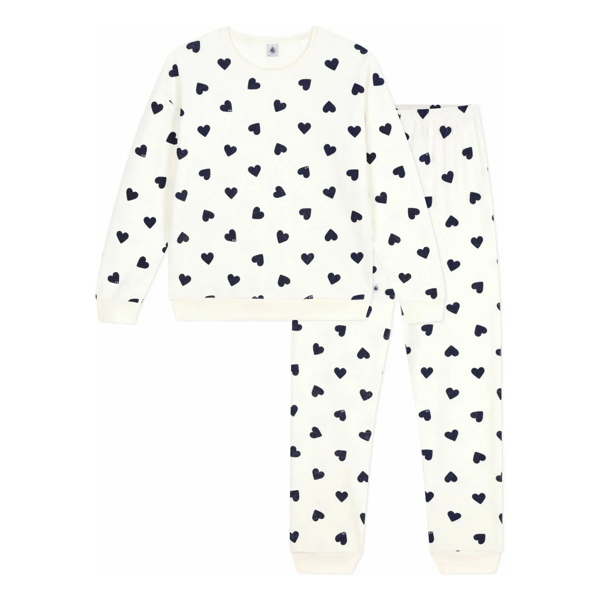 Petit Bateau - स्पंज हार्ट पजामा | ईक्रू