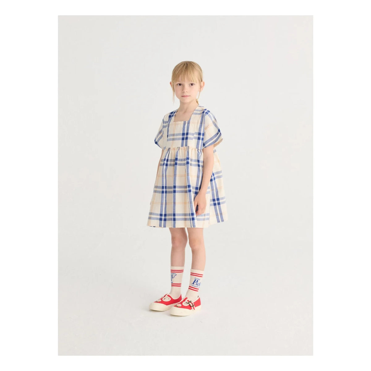 Bobo Choses - टार्टन ऑर्गेनिक कॉटन ड्रेस | एक्रू