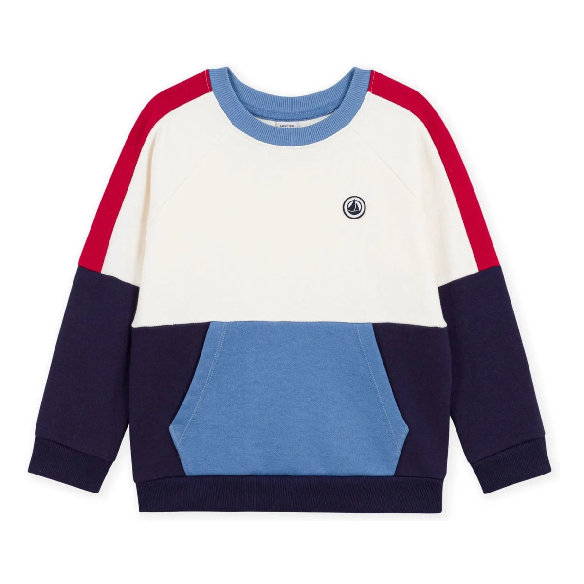 Petit Bateau - कलर ब्लॉक ऑर्गेनिक कॉटन स्वेटशर्ट | नीला