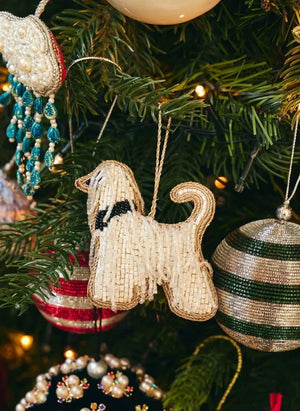Anna + Nina - Gösterişli Boncuklu Köpek Noel Süsü | Beyaz