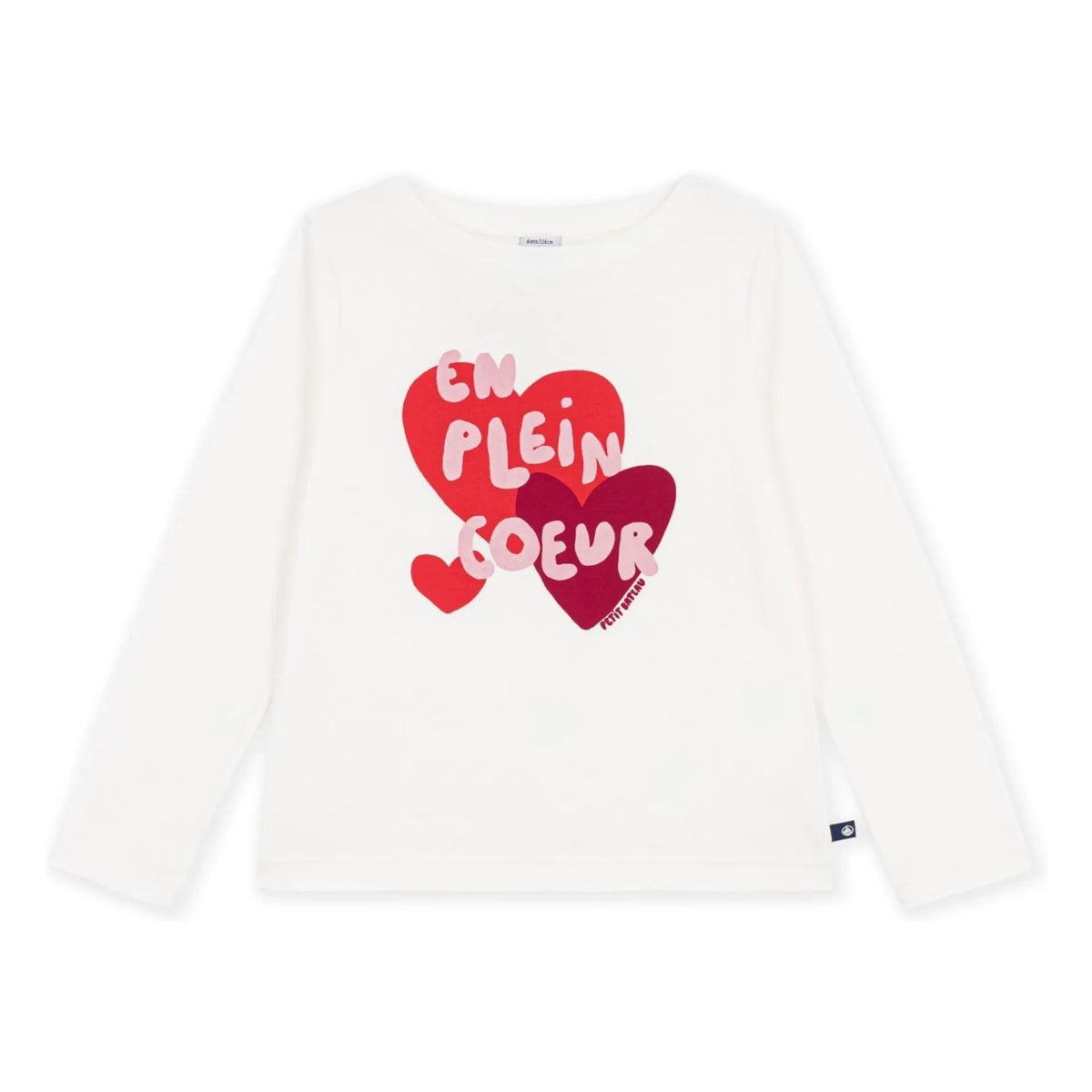 Petit Bateau - En Plein Coeur ऑर्गेनिक कॉटन टी-शर्ट | सफ़ेद