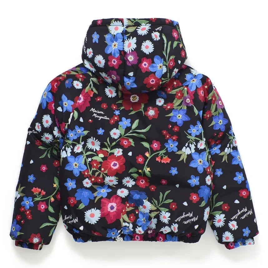 Maison Mangostan - Floral Desenli Şişme Mont | Siyah