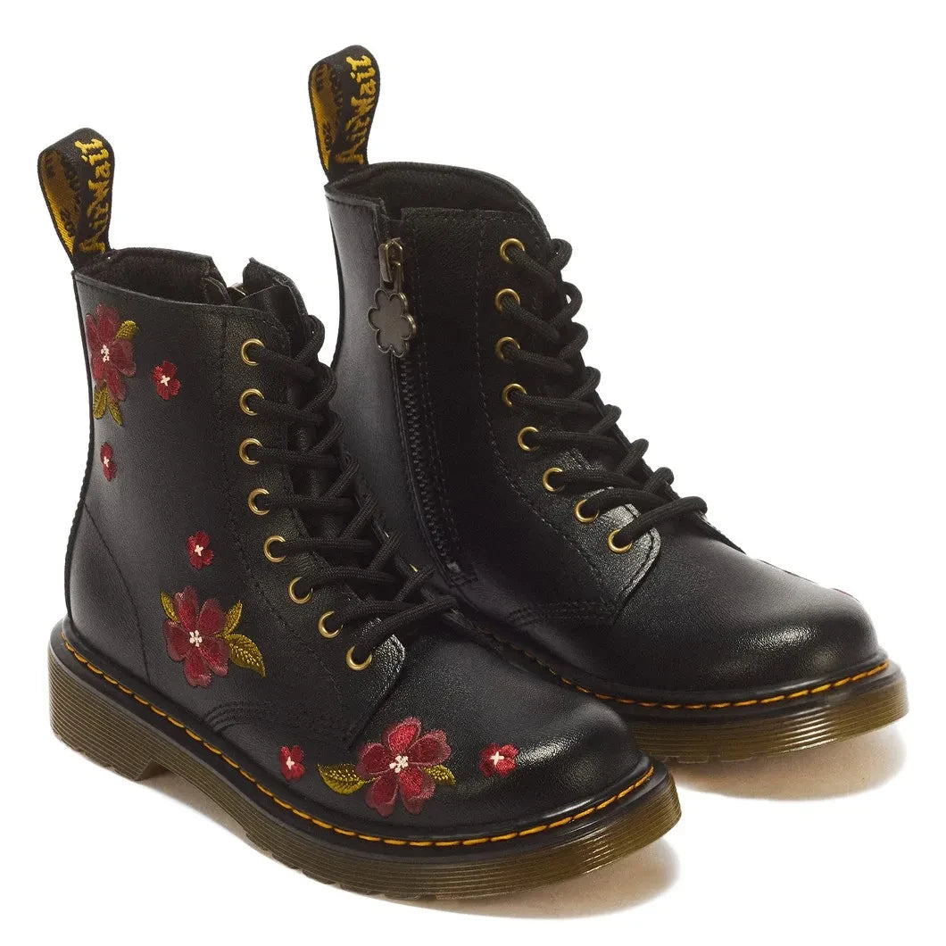 Dr. Martens - 1460 J लेस-अप फ्लोरल बूट्स | काला