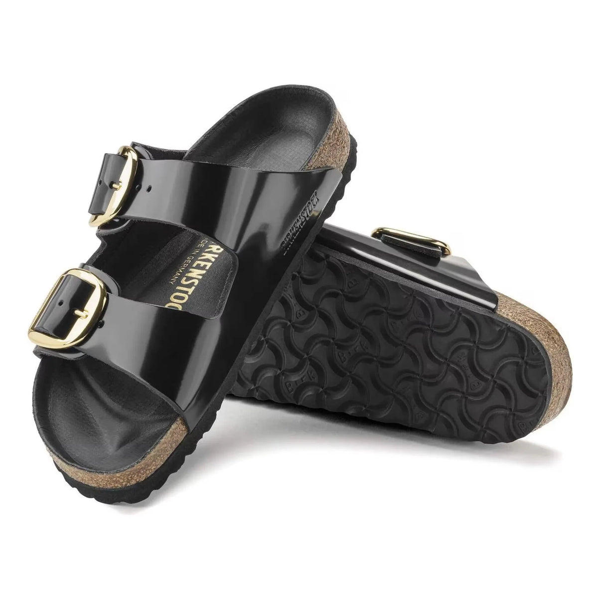 BIRKENSTOCK - एरिज़ोना बिग बकल पेटेंट लेदर सैंडल | काला