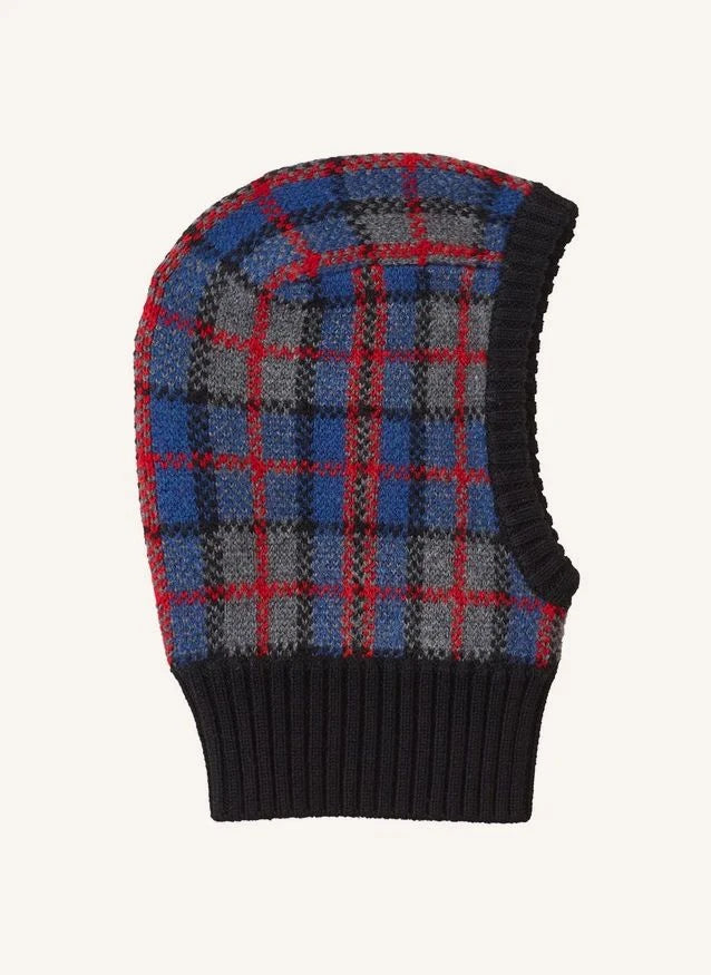Caramel - Plomo Ekose Merino Yün Balaklava | Gri mavi