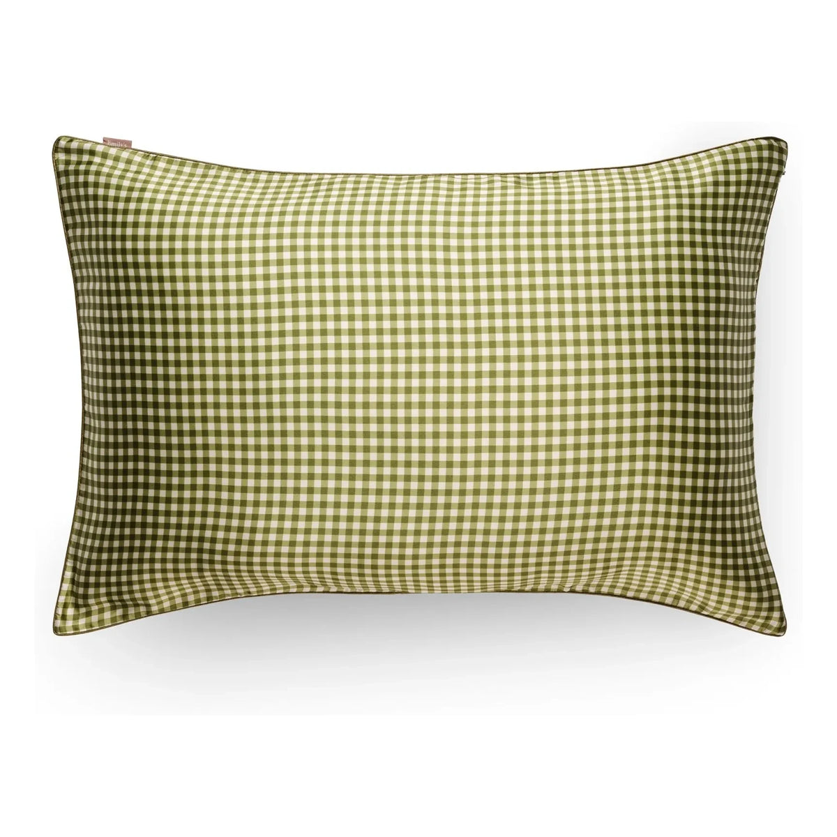 Emily's Pillow - Gingham baskılı dut ipeği yastık kılıfı | Haki
