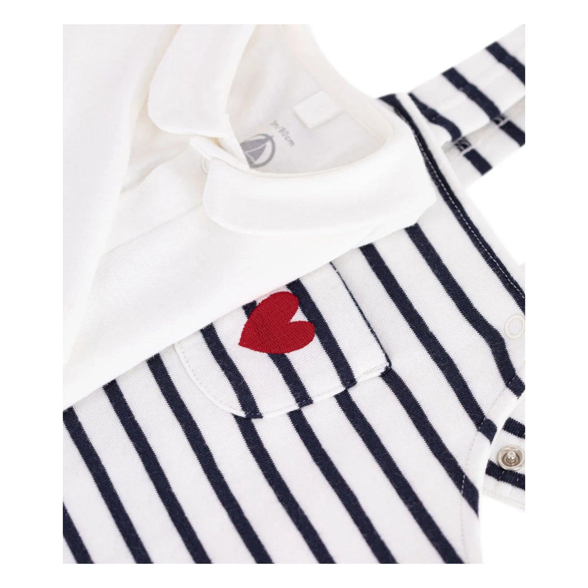 Petit Bateau - ऑर्गेनिक कॉटन धारीदार सलोपेट और बॉडी सेट | सफ़ेद