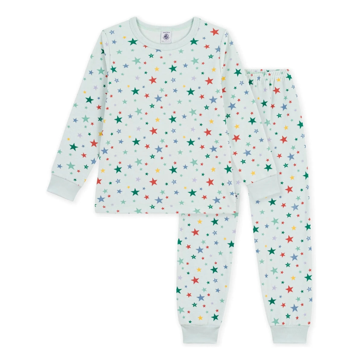 Petit Bateau - हरे मखमली ऑर्गेनिक कॉटन स्टार प्रिंट वाले पजामे