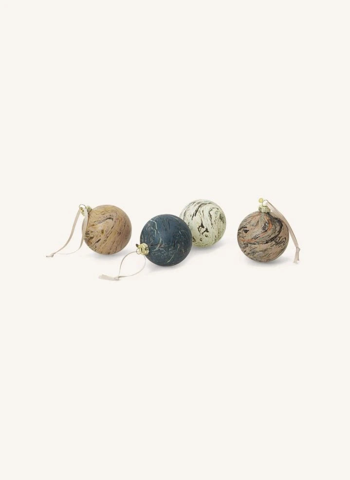 Ferm Living - Mermer efektli süs topu - 4'lü set