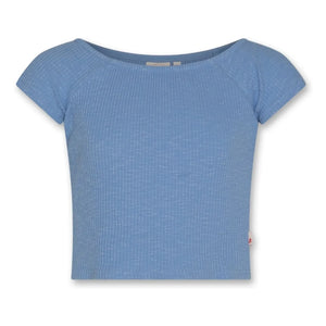 AO76 - Banu रिसाइकल कॉटन क्रॉप्ड टी-शर्ट | नीला