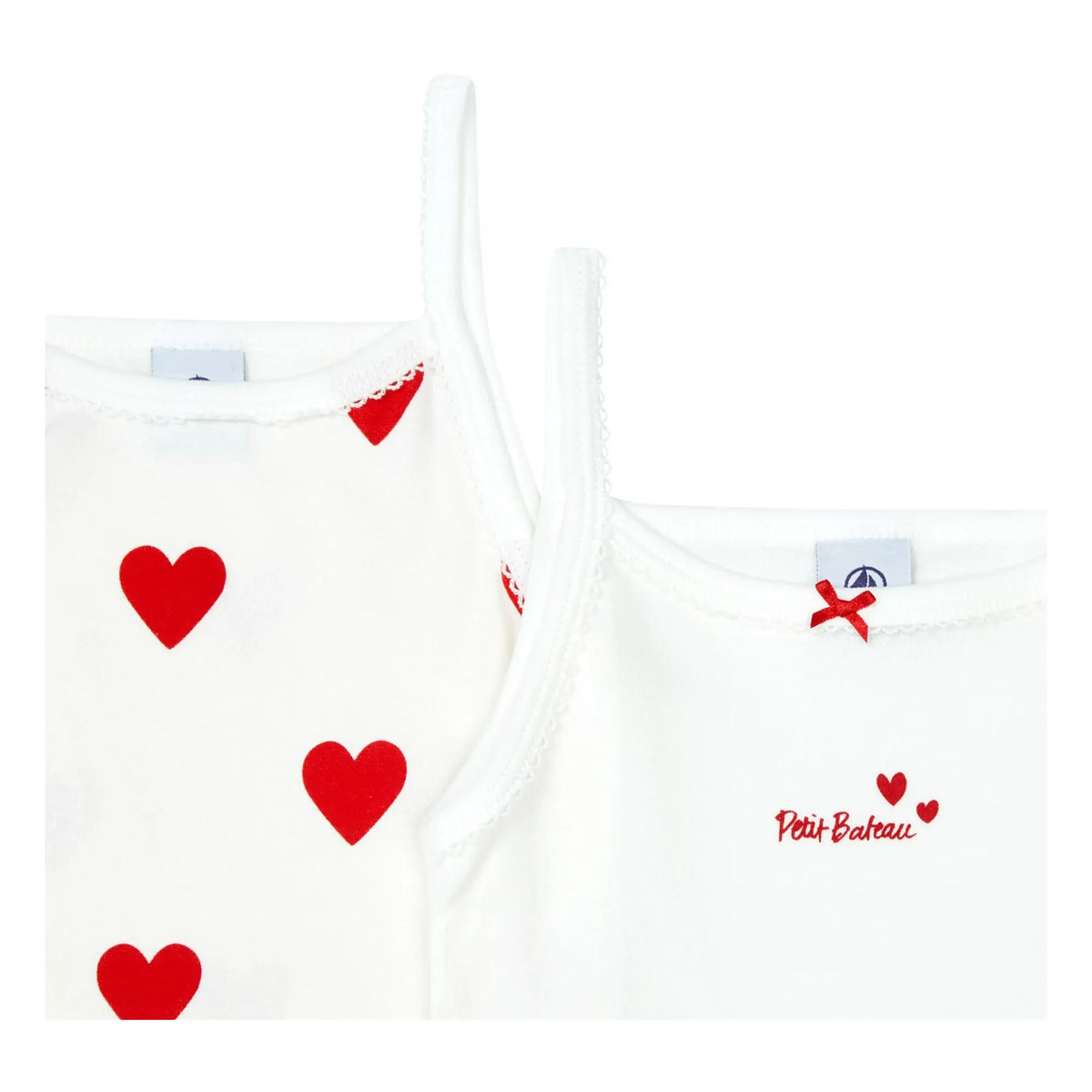 Petit Bateau - 2'li Organik Pamuk Kalp Desenli Atlet | Beyaz