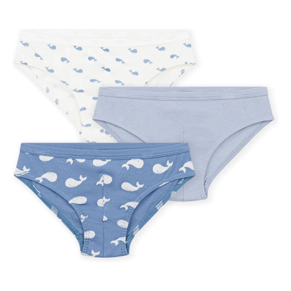 Petit Bateau - 3'lü Organik Pamuklu Balina Desenli Slip Külot | Mavi