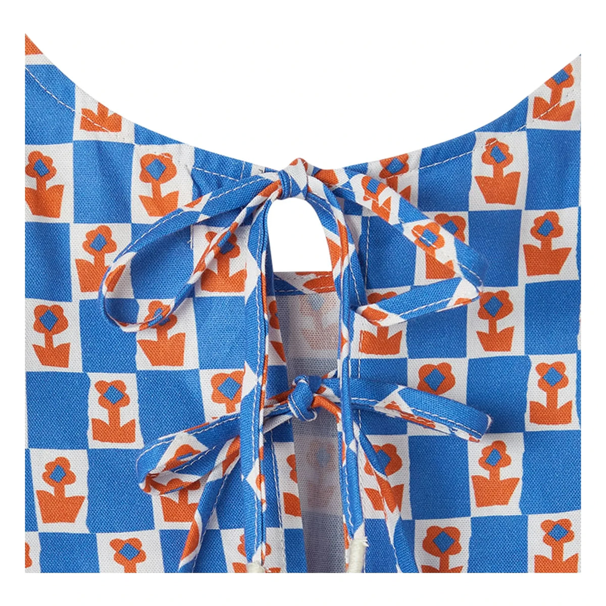 Fabula - Damier Flowers फ्रिल टॉप | नीला